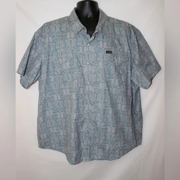 Men’s Wrangler Short Sleeve Pearl Snap Cowboy Boot Western Shirt Size XXL - Picture 1 of 13